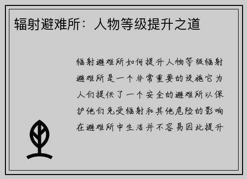 辐射避难所：人物等级提升之道
