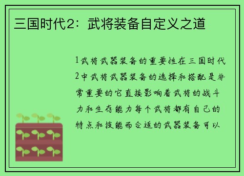 三国时代2：武将装备自定义之道