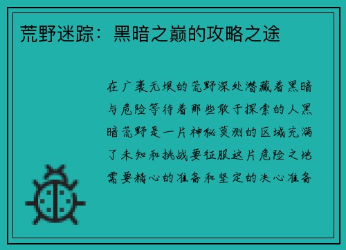 荒野迷踪：黑暗之巅的攻略之途